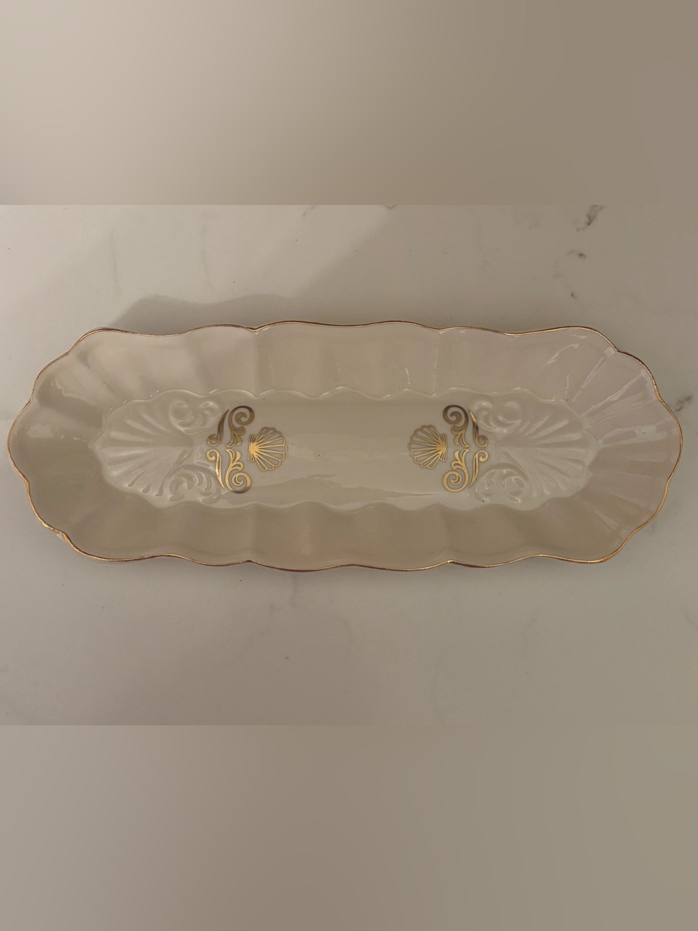 Belleek Cream Ceramic Piece with Gold Detail